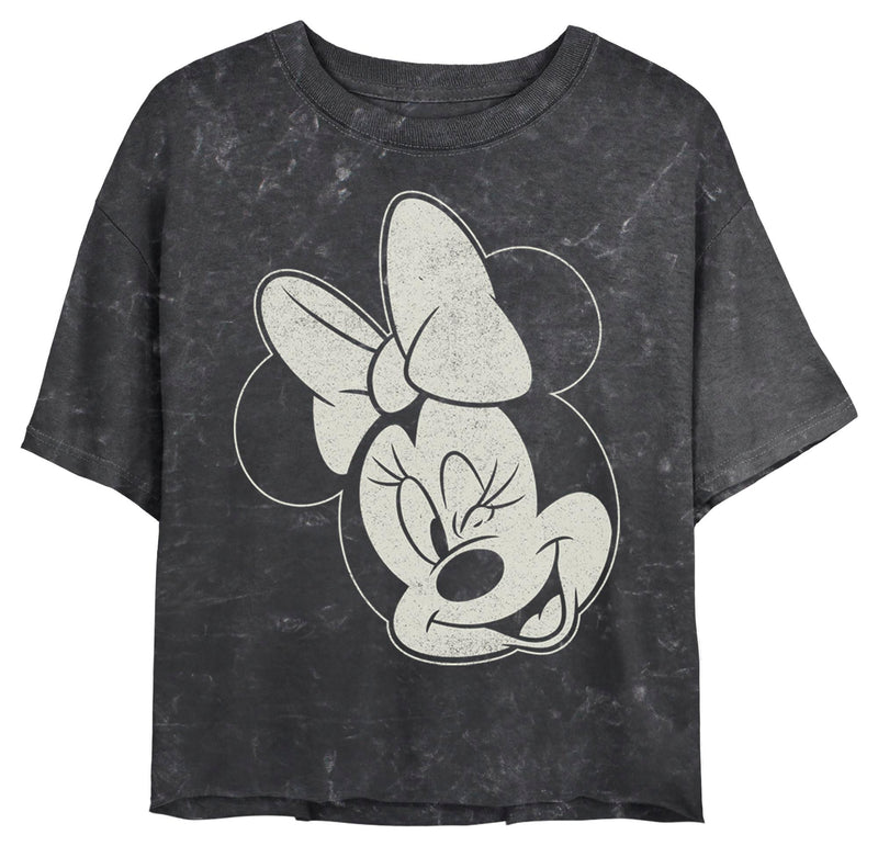 Junior's Mickey & Friends Distressed Minnie Wink Portrait T-Shirt