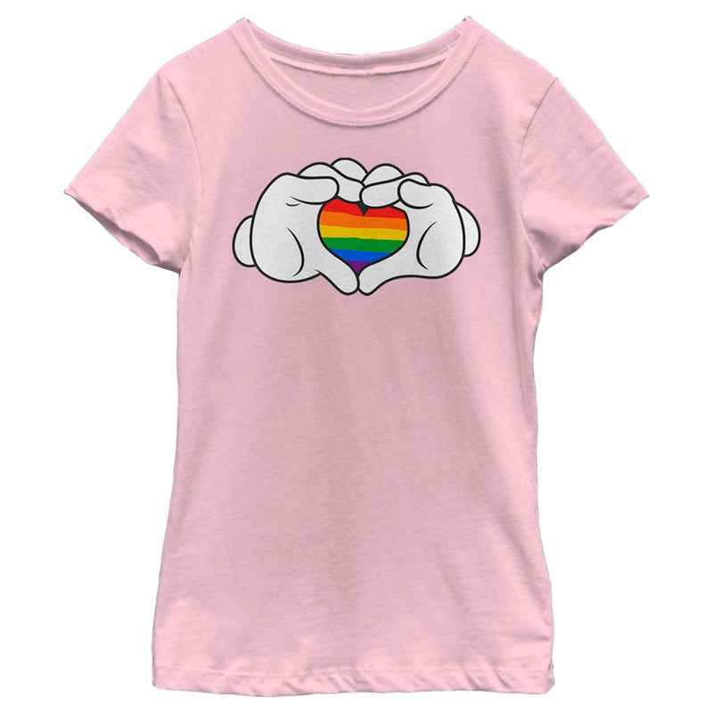 Girl's Mickey & Friends Mickey Rainbow Heart Hands T-Shirt