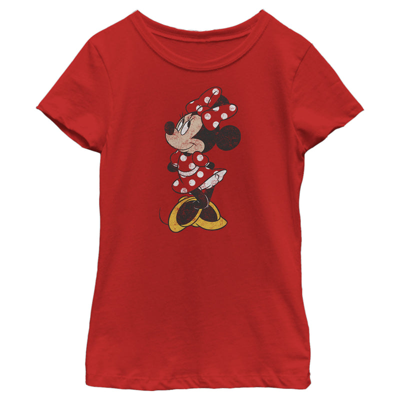 Girl's Mickey & Friends Minnie Mouse Portrait Distressed T-Shirt