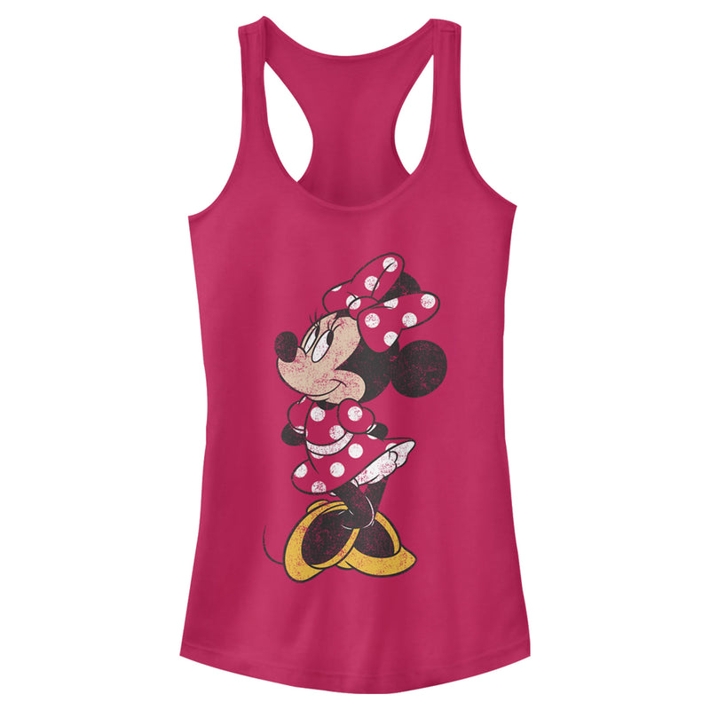 Junior's Mickey & Friends Minnie Mouse Portrait Distressed Racerback Tank Top