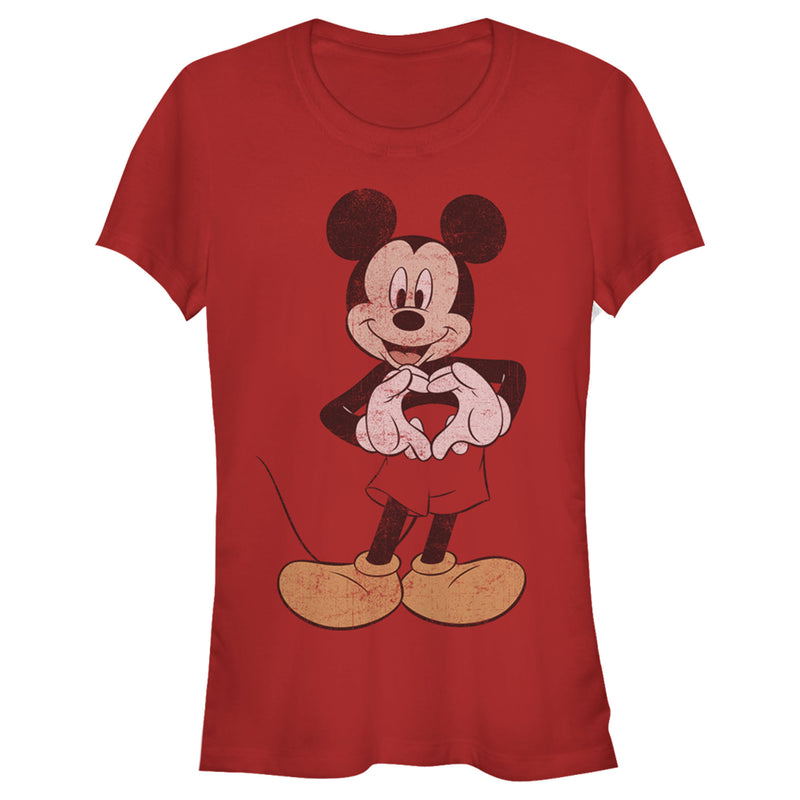 Junior's Mickey & Friends Distressed Heart T-Shirt