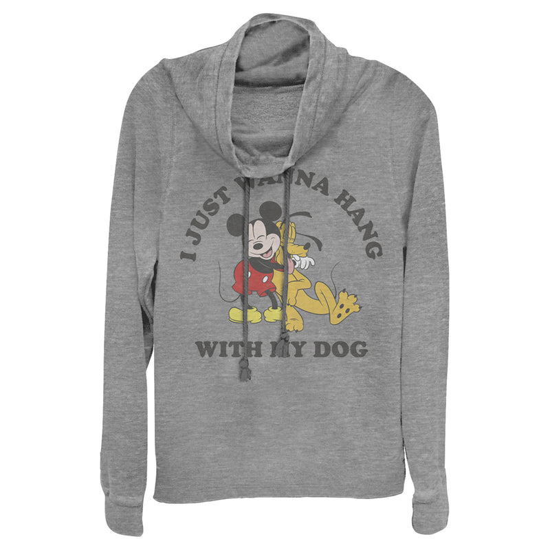 Junior's Mickey & Friends I Just Wanna Hang With My Furry Friend Cowl Neck Sweatshirt