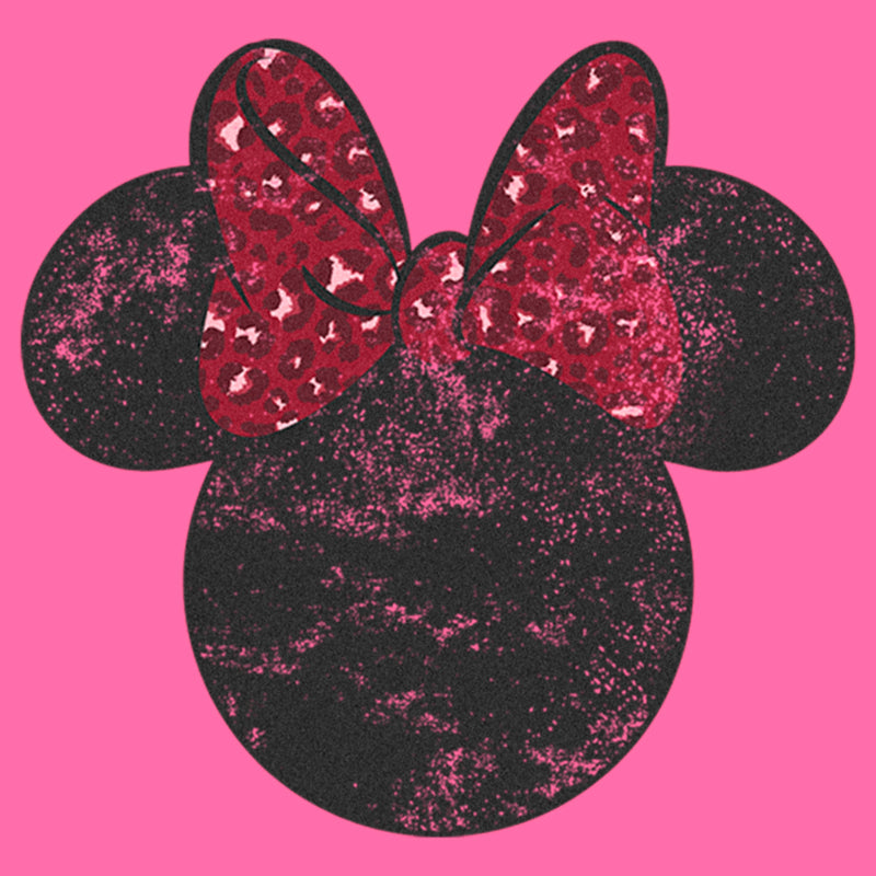 Girl's Mickey & Friends Minnie Mouse Distressed Red Leopard Bow T-Shirt