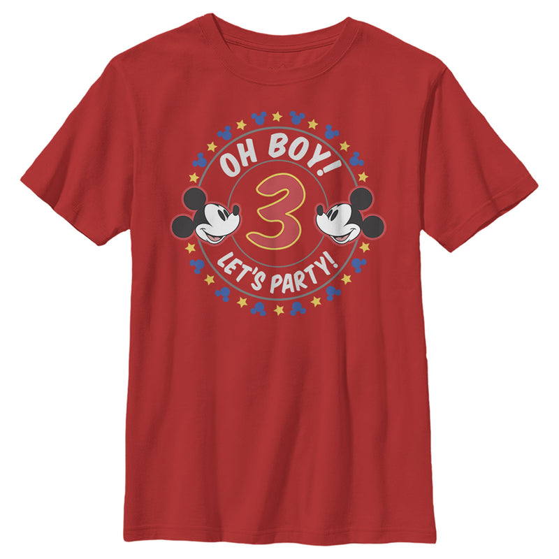 Boy's Mickey & Friends 3rd Birthday Oh Boy Let's Party Mickey T-Shirt