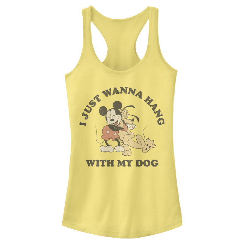 Junior's Mickey & Friends I Just Wanna Hang with my Dog Pluto Racerback Tank Top