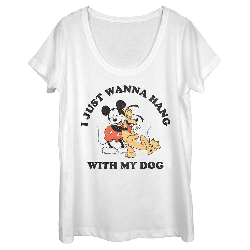 Women's Mickey & Friends I Just Wanna Hang with my Dog Pluto Scoop Neck