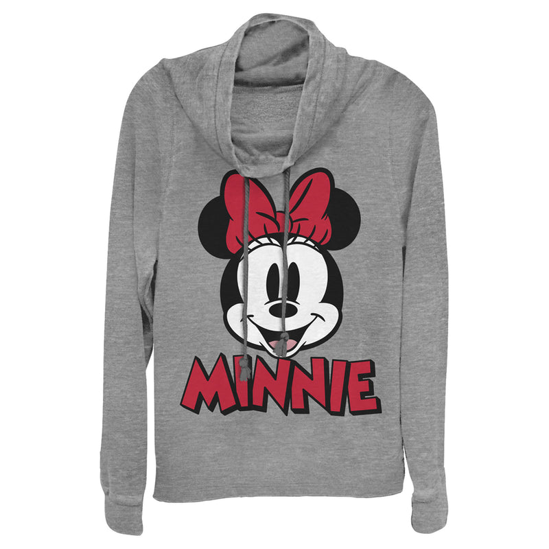 Junior's Mickey & Friends Retro Minnie Mouse Big Face Cowl Neck Sweatshirt