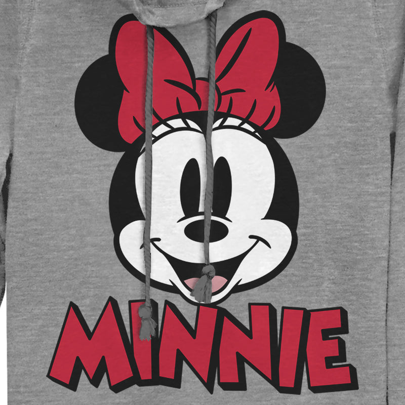 Junior's Mickey & Friends Retro Minnie Mouse Big Face Cowl Neck Sweatshirt