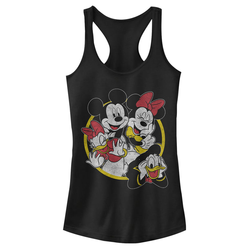 Junior's Mickey & Friends Distressed Group Circle Racerback Tank Top