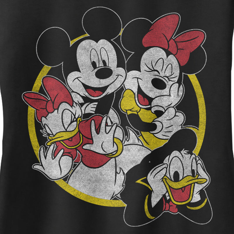 Junior's Mickey & Friends Distressed Group Circle Racerback Tank Top