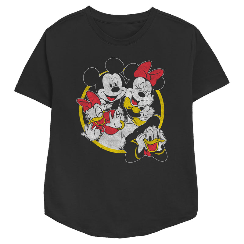 Women's Mickey & Friends Distressed Group Circle T-Shirt