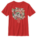 Boy's Mickey & Friends Christmas Distressed Group Wreath T-Shirt