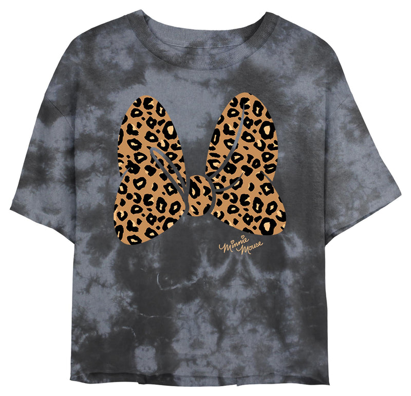 Junior's Mickey & Friends Animal Print Minnie Mouse Bow T-Shirt