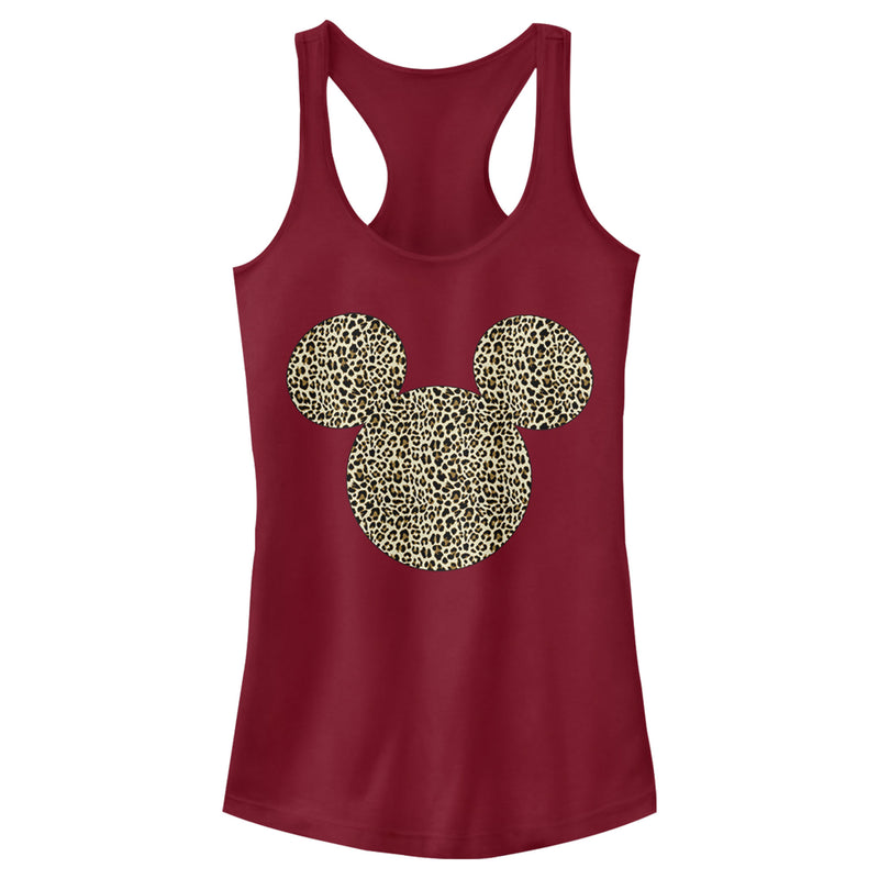 Junior's Mickey & Friends Cheetah Print Mickey Mouse Logo Racerback Tank Top