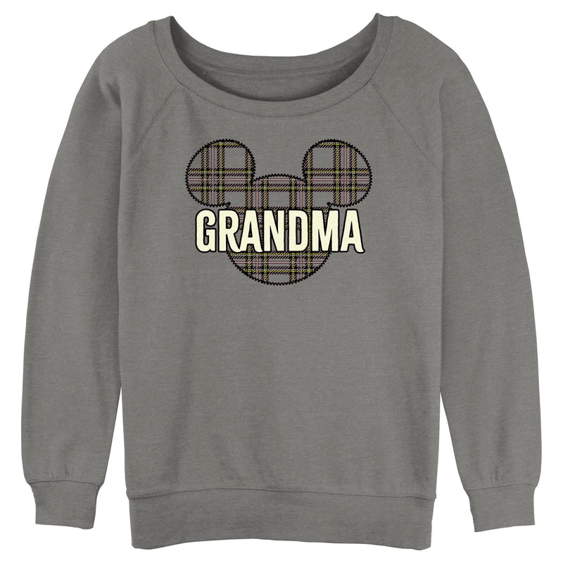 Junior's Mickey & Friends Grandma Plaid Logo Sweatshirt