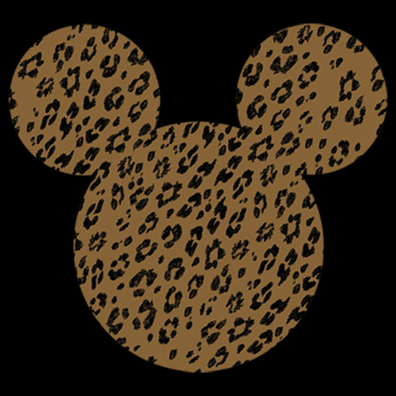 Junior's Mickey & Friends Cheetah Print Mickey Mouse Logo Distressed T-Shirt