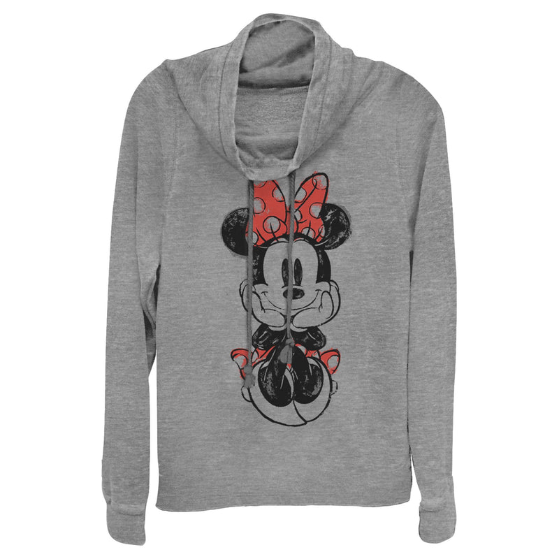 Junior's Mickey & Friends Sitting Minnie Sketch Cowl Neck Sweatshirt