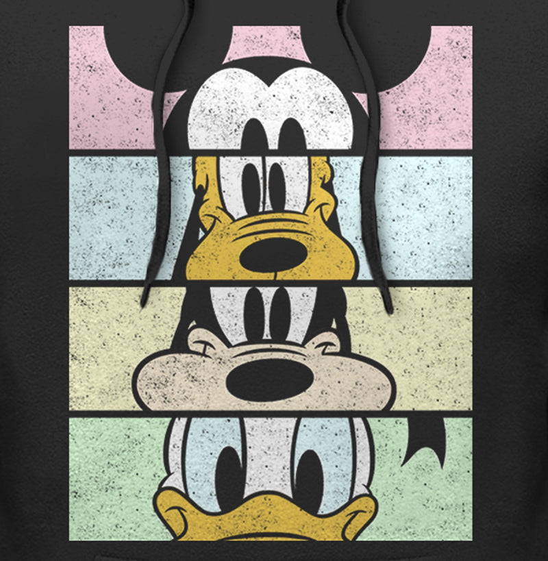 Men's Mickey & Friends Distressed Group Cropped Portraits Pull Over Hoodie