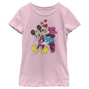 Girl's Mickey & Friends Mickey and Minnie Heart Kiss T-Shirt