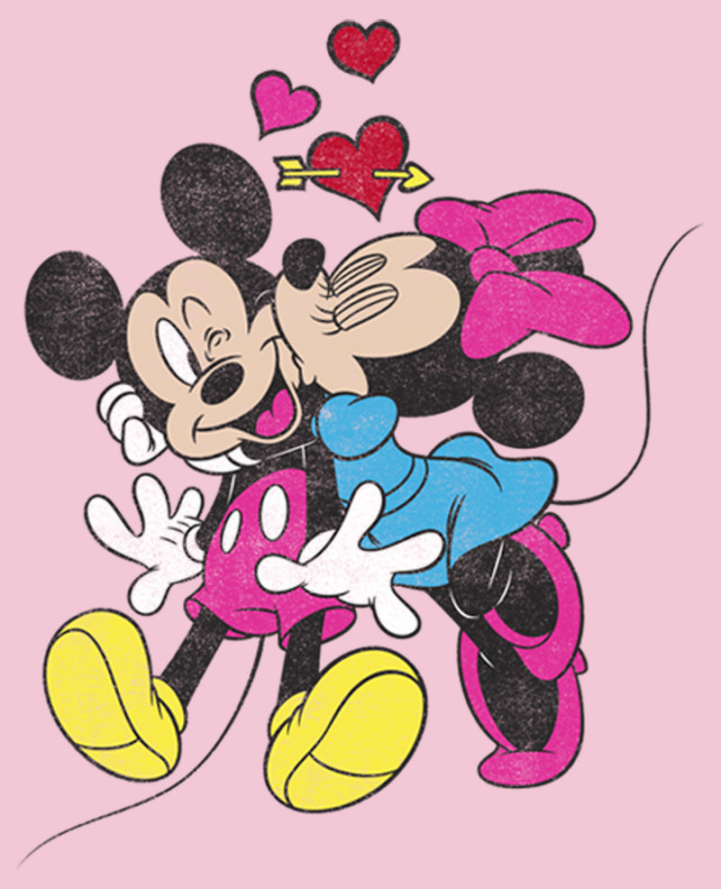 Girl's Mickey & Friends Mickey and Minnie Heart Kiss T-Shirt