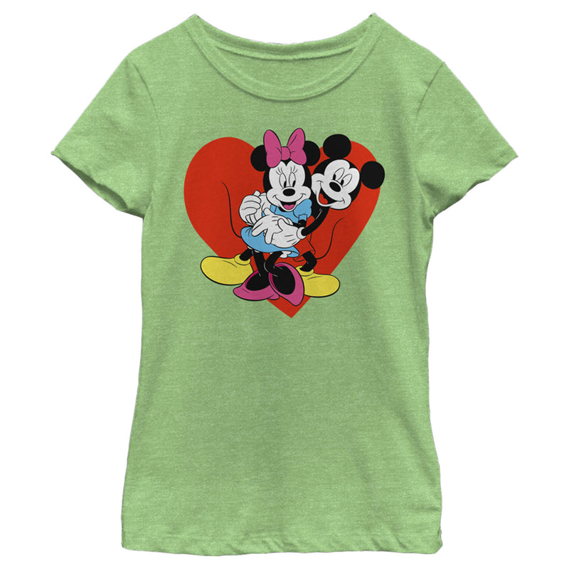 Girl's Mickey & Friends Mickey and Minnie Hugging Hearts T-Shirt