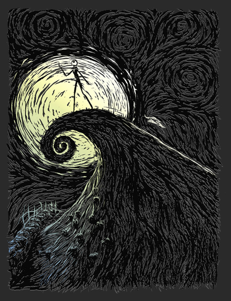 Men's The Nightmare Before Christmas Jack Skellington Spiral Hill Painting T-Shirt