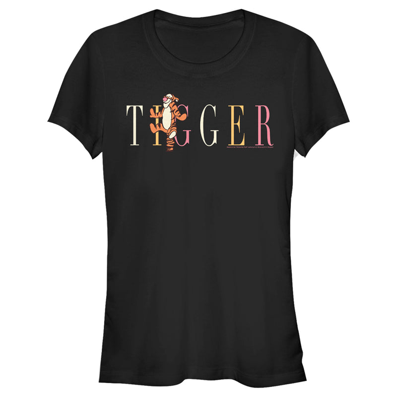 Junior's Winnie the Pooh Tigger Colorful Script T-Shirt