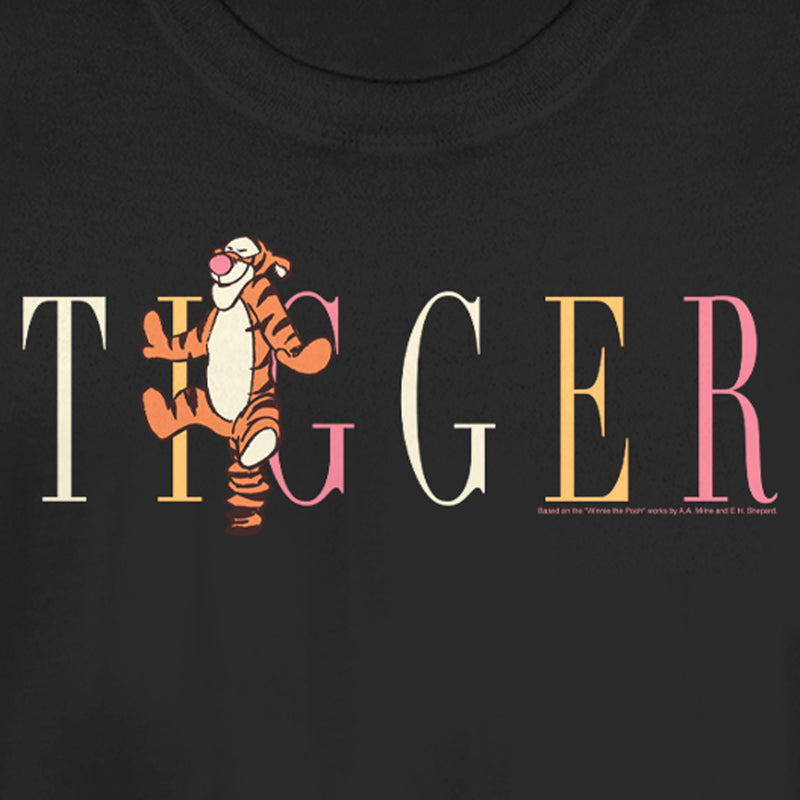 Junior's Winnie the Pooh Tigger Colorful Script T-Shirt