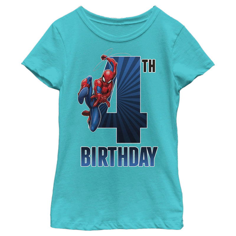 Girl's Marvel Spider-Man Swinging 4th Birthday T-Shirt