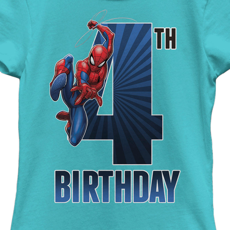 Girl's Marvel Spider-Man Swinging 4th Birthday T-Shirt