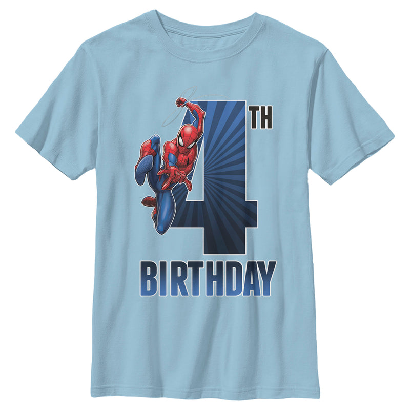Boy's Marvel Spider-Man Swinging 4th Birthday T-Shirt