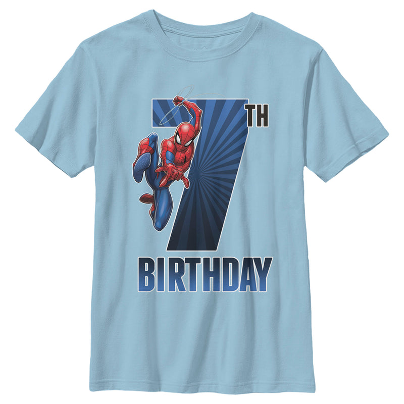 Boy's Marvel Spider-Man Swinging 7th Birthday T-Shirt