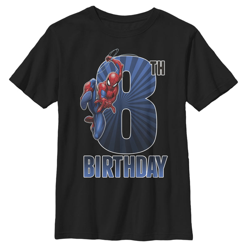 Boy's Marvel Spider-Man Swinging 8th Birthday T-Shirt