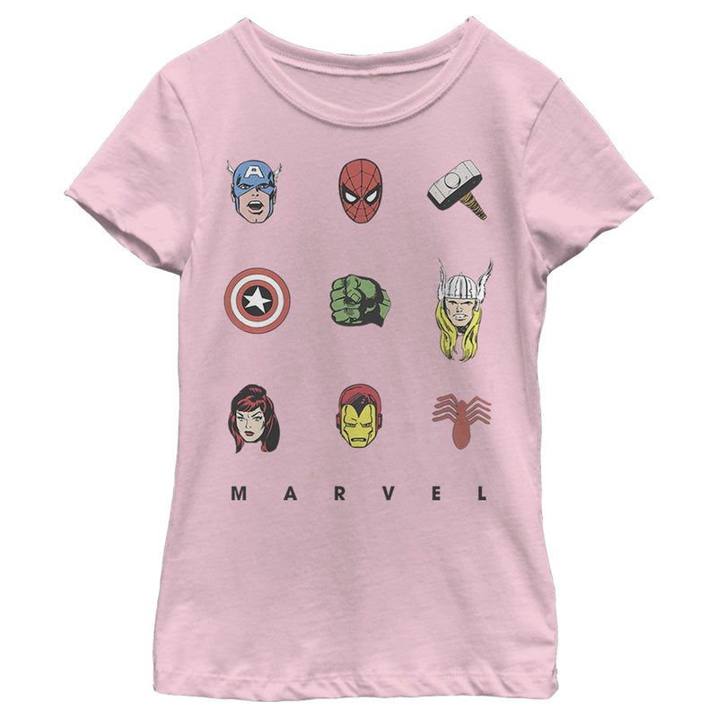 Girl's Marvel Hero Face Tic-Tac-Toe T-Shirt