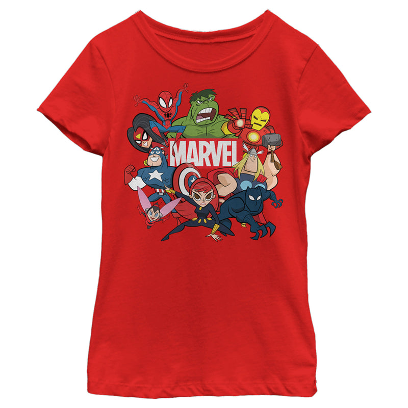 Girl's Marvel Animated Group Logo T-Shirt