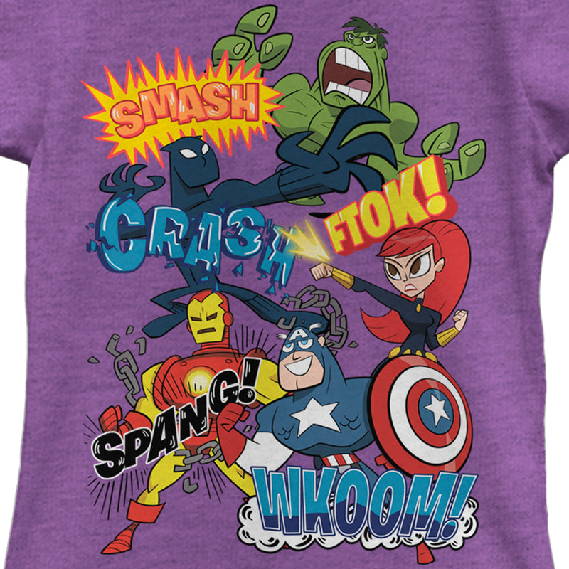 Girl's Marvel Animated Avengers Sound Effects T-Shirt