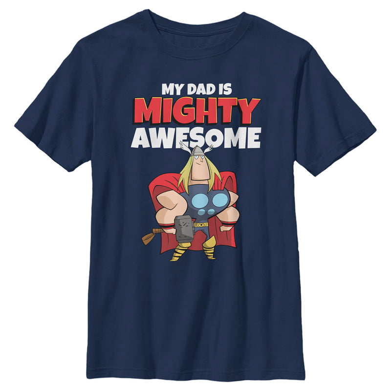 Boy's Marvel My Dad is Mighty Awesome Cartoon Thor T-Shirt