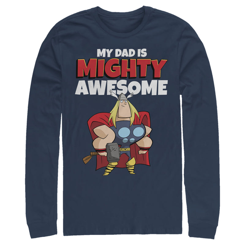 Men's Marvel My Dad is Mighty Awesome Cartoon Thor Long Sleeve Shirt