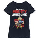 Girl's Marvel My Dad is Mighty Awesome Cartoon Thor T-Shirt