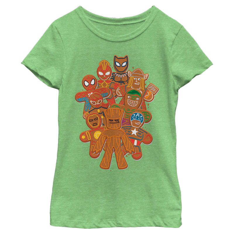 Girl's Marvel Christmas Gingerbread Cookie Heroes T-Shirt
