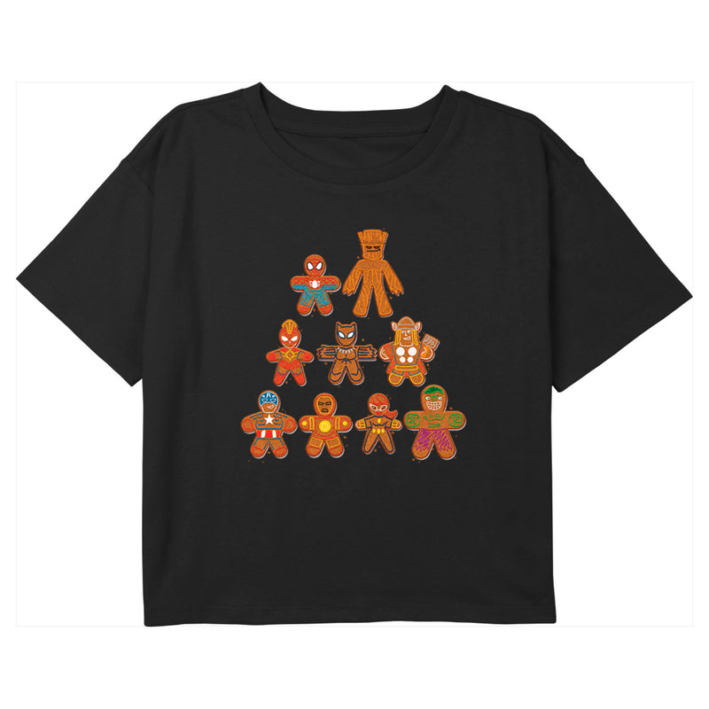 Girl's Marvel Christmas Gingerbread Cookie Tree Avengers T-Shirt