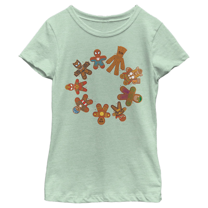 Girl's Marvel Christmas Gingerbread Cookie Circle T-Shirt