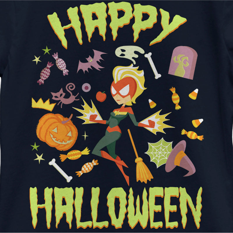 Girl's Marvel Animated Captain Marvel Happy Halloween T-Shirt