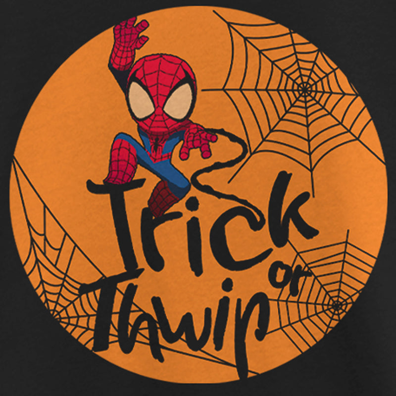 Girl's Marvel Halloween Spider-Man Trick Or Thwip Spiderwebs T-Shirt