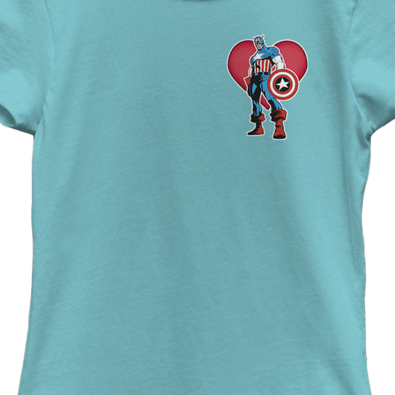 Girl's Marvel Captain America Small Heart Portrait T-Shirt