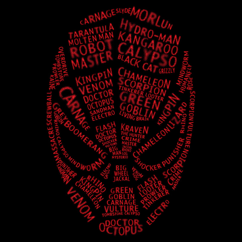 Men's Marvel Spider-Man Word Pattern Mask T-Shirt