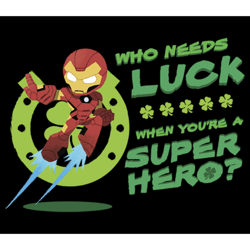 Junior's Marvel Iron Man St. Patrick's Day Who Needs Luck Superhero T-Shirt