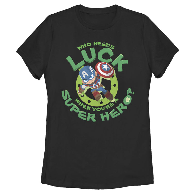 Women's Marvel St. Patrick's Day Captain America Who Needs Luck T-Shirt