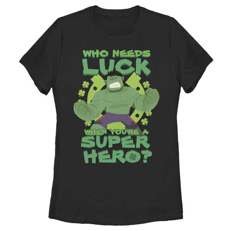 Women's Marvel St. Patrick's Day Hulk Who Needs Luck T-Shirt