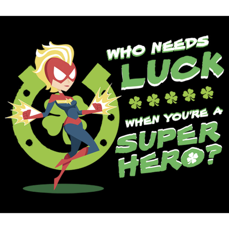 Junior's Marvel St. Patrick's Day Captain Marvel Who Needs Luck T-Shirt